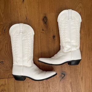 White Cowboy Leather Boots Size 8 Cowgirl Rodeo Western